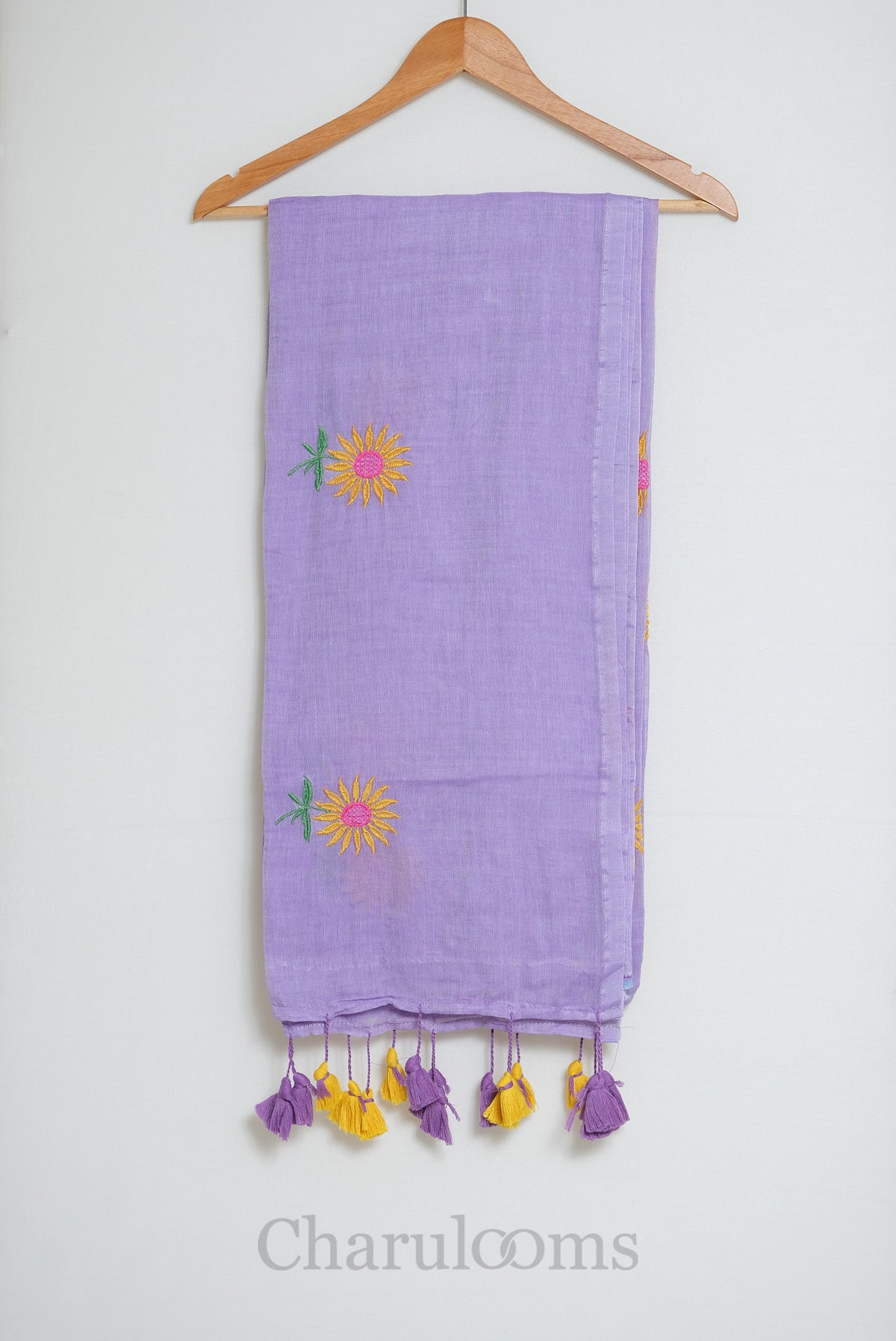 Lavender Mul Cotton Saree with Sunflower Embroidery