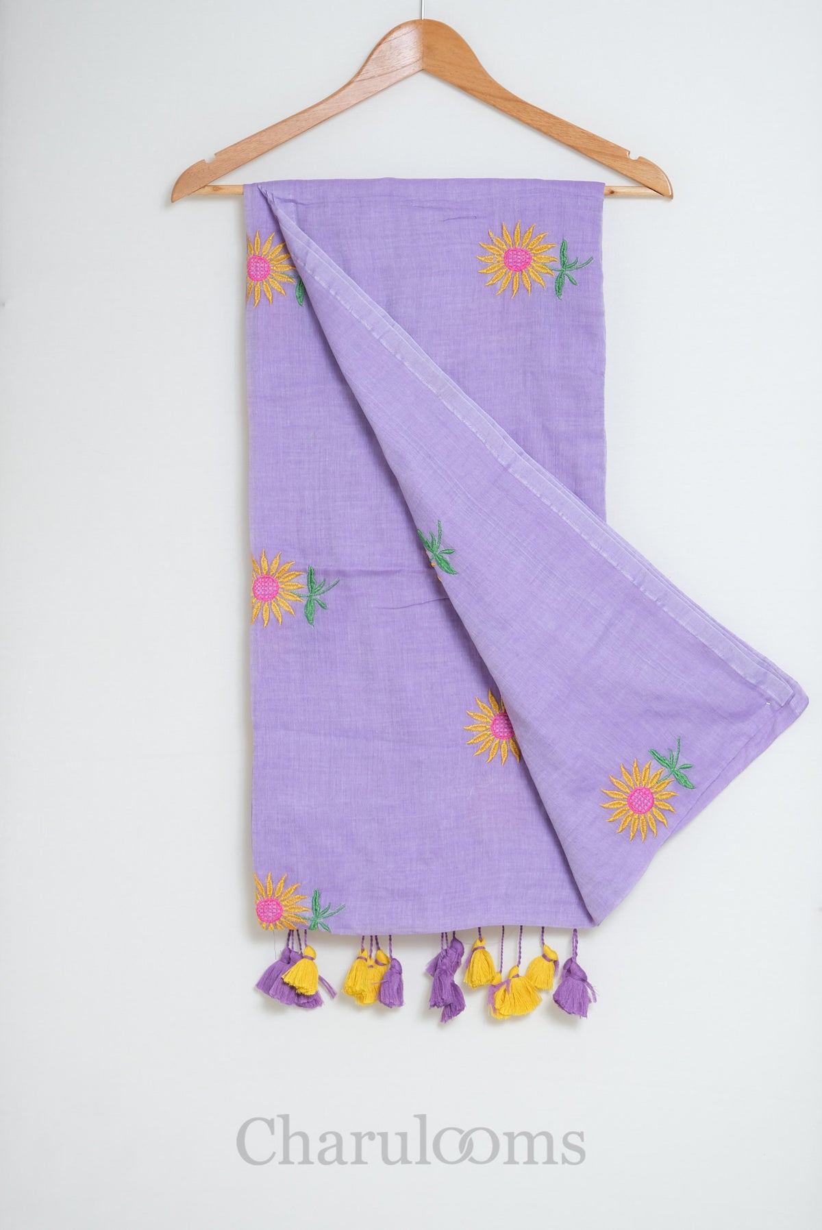 Lavender Mul Cotton Saree with Sunflower Embroidery