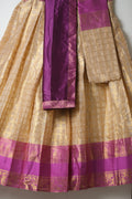 Premium Tissue Silk Dhavani Set – Champagne Gold with Checked Pattern & Magenta Zari Border