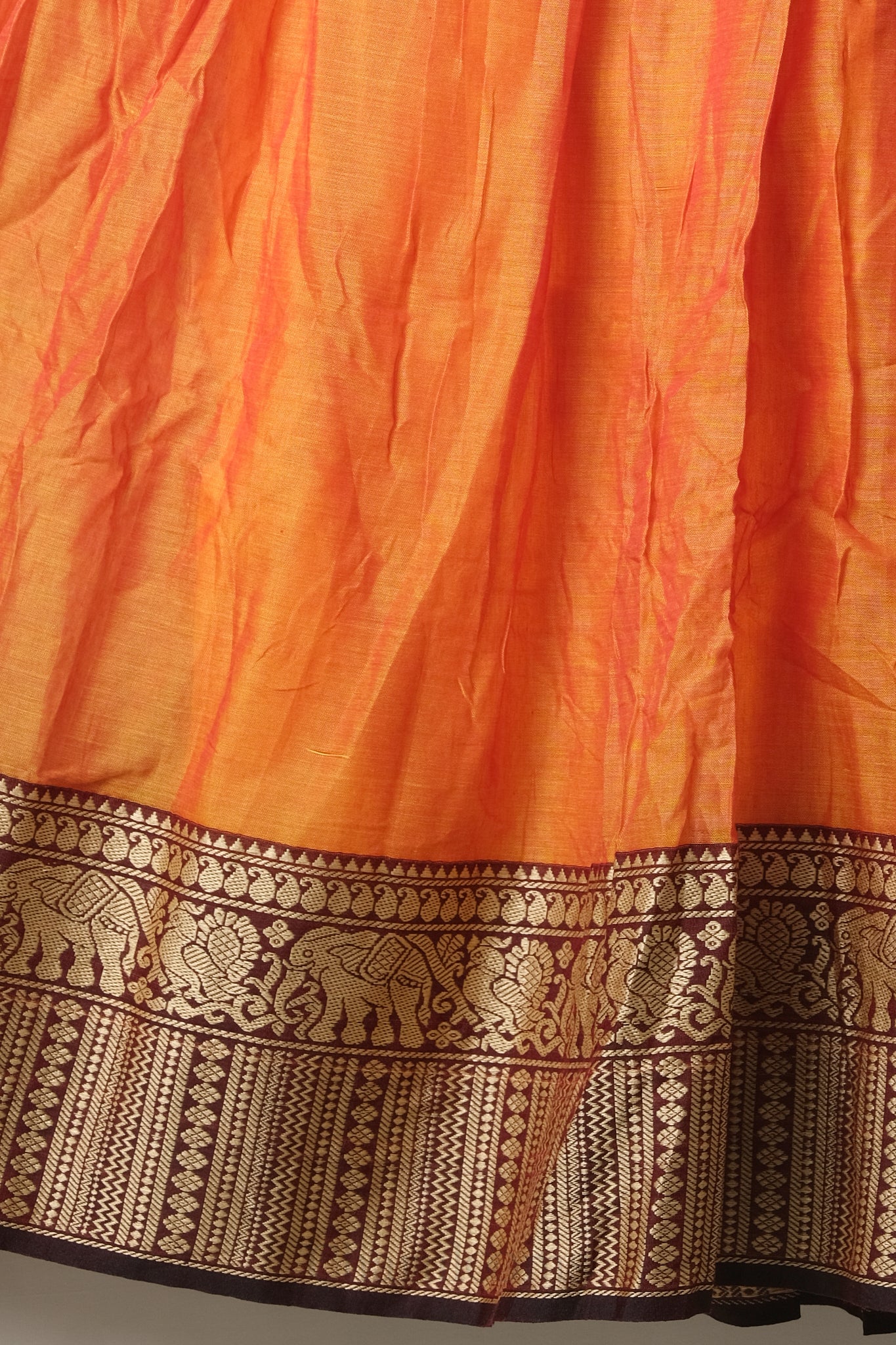 Stitched Skirt Dhavani – Orange & Brown Handloom Narayanpet Cotton | Traditional Half Saree