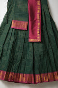 Stitched Skirt Dhavani – Bottle Green & Pink Pure Cotton Checks | Traditional Half Saree