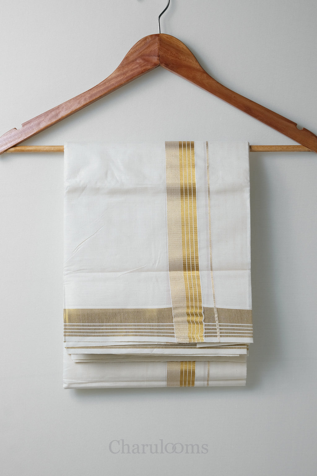 Golden Kara Kasav Mundu – 100% Cotton Traditional Kerala Dhoti