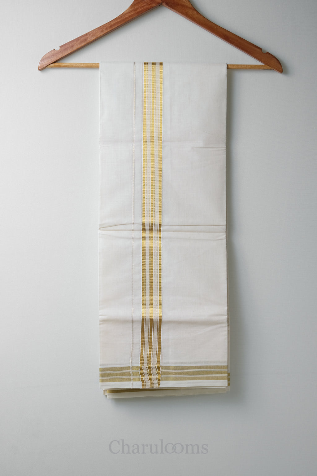 Golden Kara Kasav Mundu – 100% Cotton Traditional Kerala Dhoti