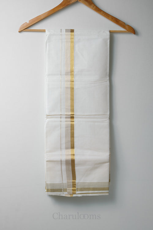 Golden Kara Kasav Mundu – 100% Cotton Traditional Kerala Dhoti