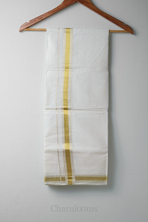 Golden Kara Kasav Mundu – 100% Cotton Traditional Kerala Dhoti