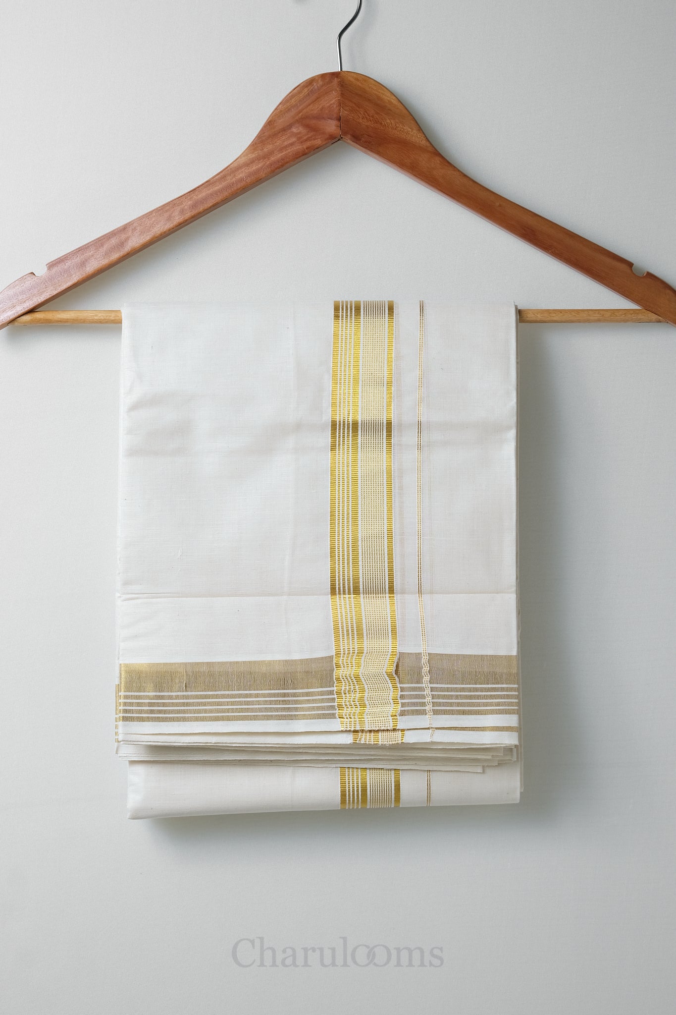 Golden Kara Kasav Mundu – 100% Cotton Traditional Kerala Dhoti