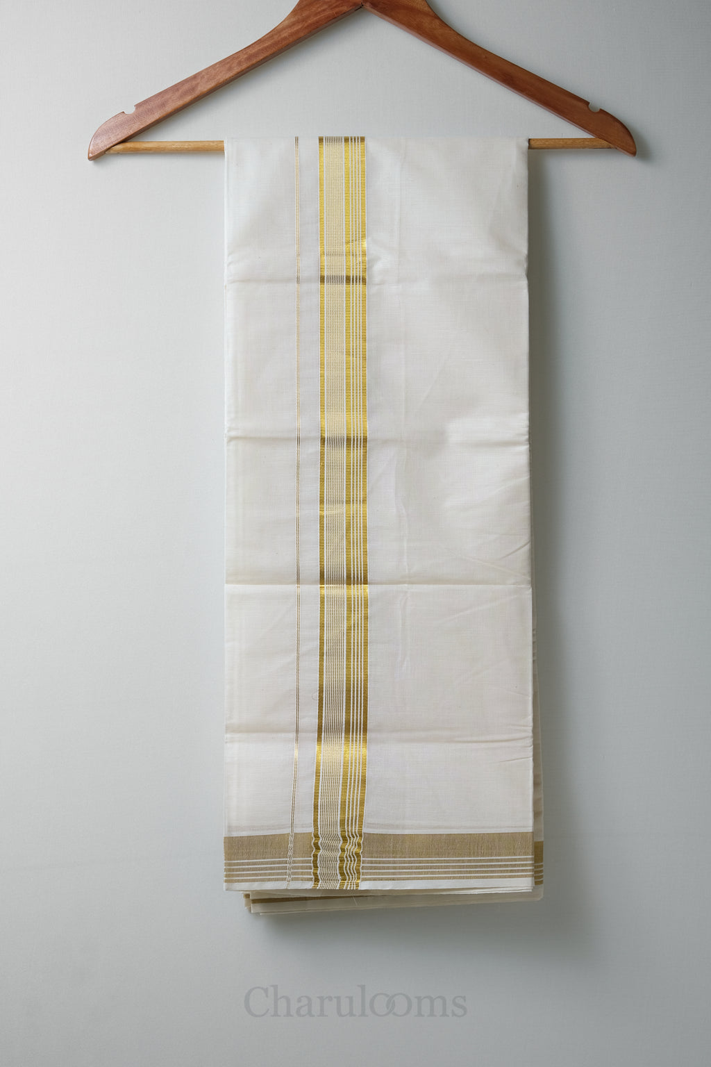 Golden Kara Kasav Mundu – 100% Cotton Traditional Kerala Dhoti