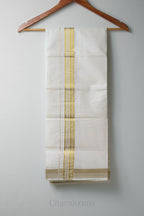 Golden Kara Kasav Mundu – 100% Cotton Traditional Kerala Dhoti