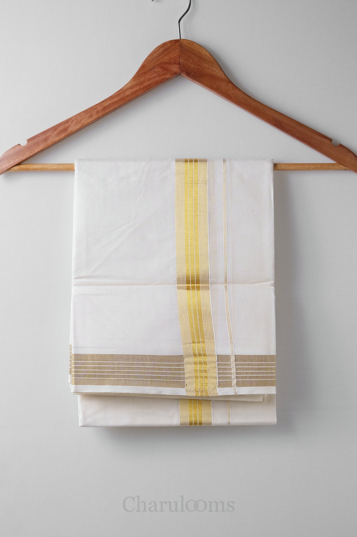 Golden Kara Kasav Mundu – 100% Cotton Traditional Kerala Dhoti