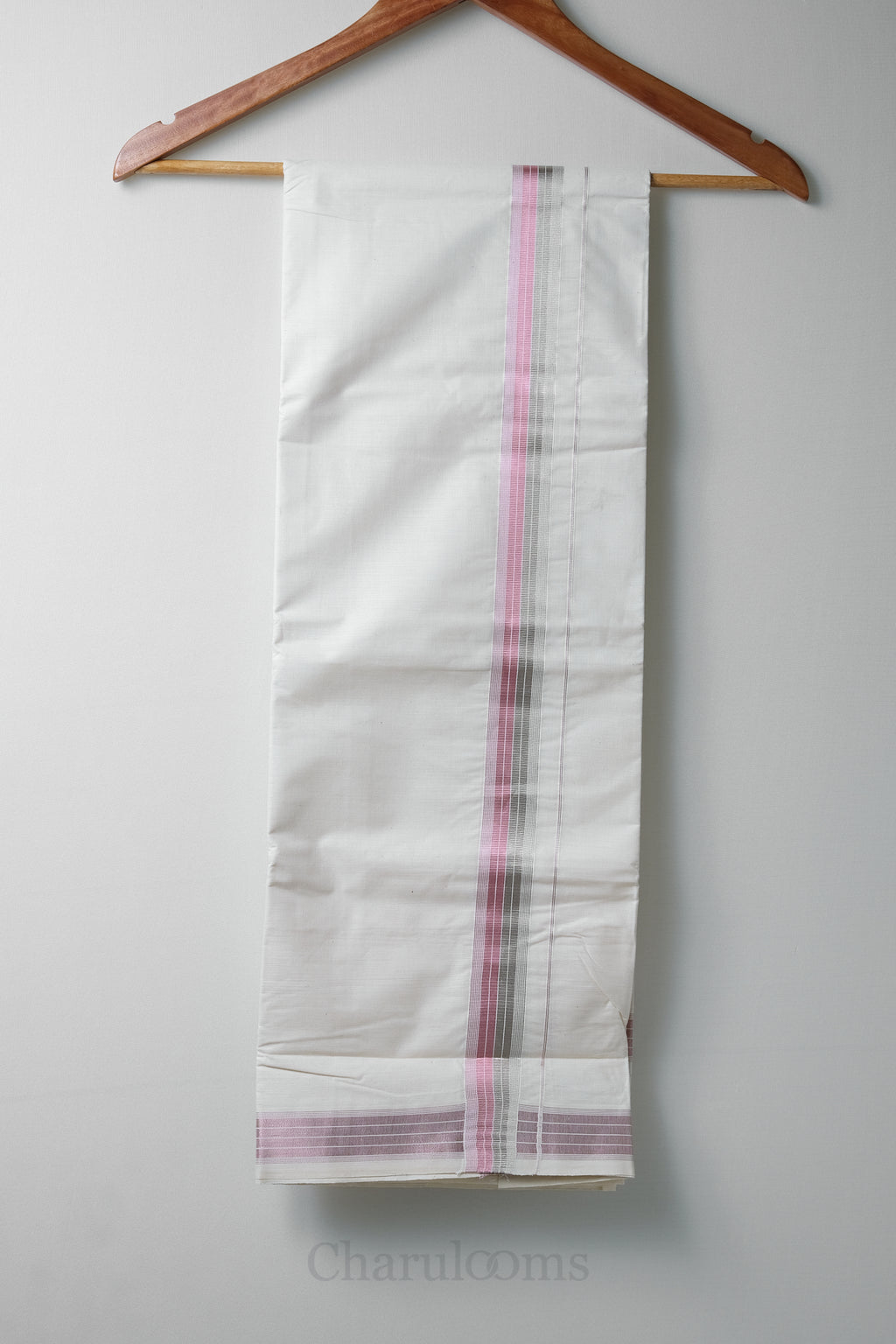 Premium Silver & Rose Gold Kara Kasav Mundu – 100% Cotton Traditional Kerala Dhoti