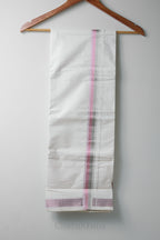 Premium Silver & Rose Gold Kara Kasav Mundu – 100% Cotton Traditional Kerala Dhoti