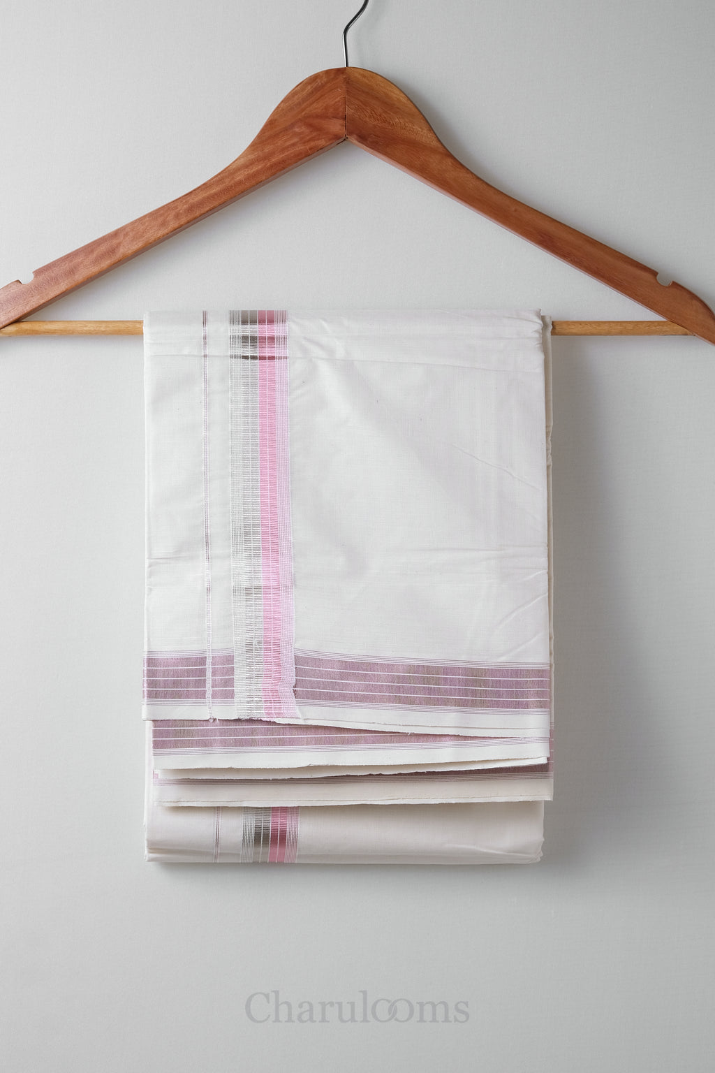 Premium Silver & Rose Gold Kara Kasav Mundu – 100% Cotton Traditional Kerala Dhoti