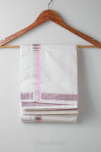 Premium Silver & Rose Gold Kara Kasav Mundu – 100% Cotton Traditional Kerala Dhoti