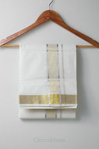 Premium Silver & Golden Tissue Kasav Mundu – 100% Cotton Traditional Kerala Dhoti