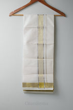 Premium Silver & Golden Tissue Kasav Mundu – 100% Cotton Traditional Kerala Dhoti