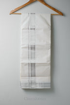 Premium Silver Kara Kasav Mundu – 100% Cotton Modern Kerala Dhoti