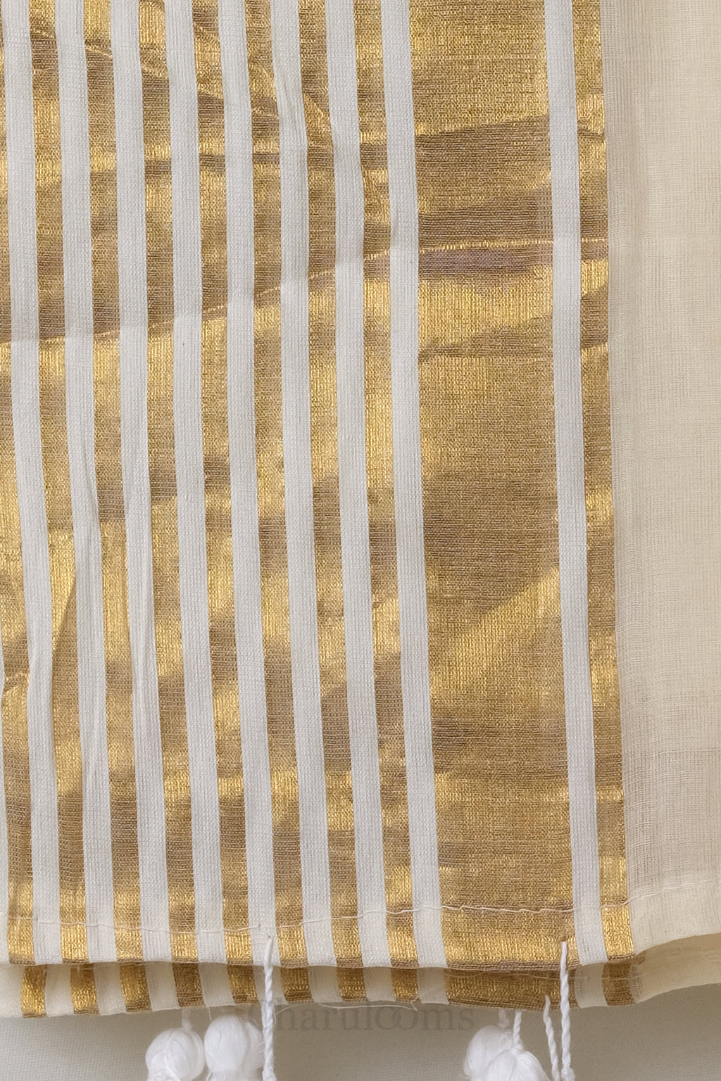 Cream & Golden Border Mal Mal Cotton Saree – 100% Cotton Traditional Wear
