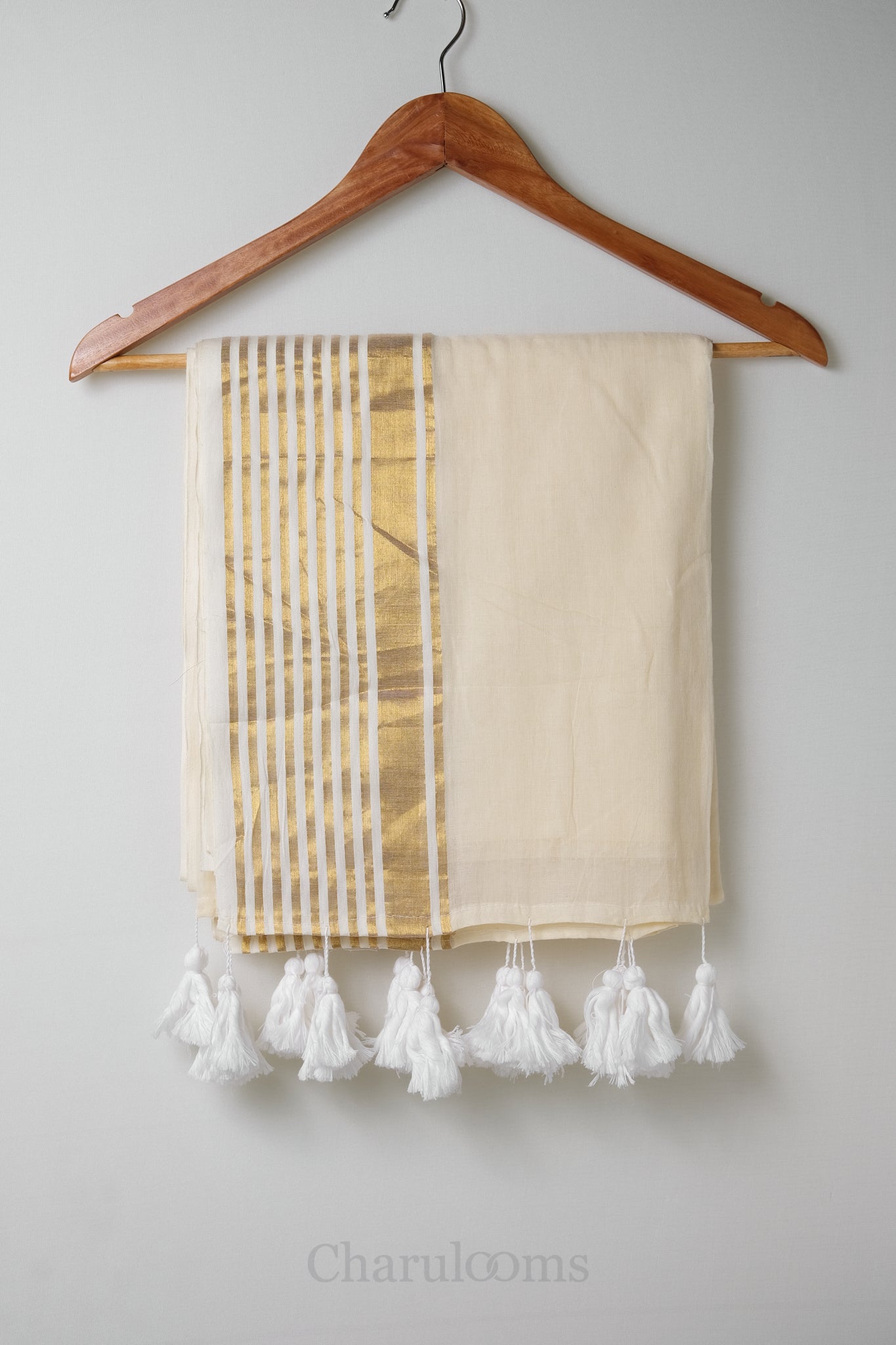 Cream & Golden Border Mal Mal Cotton Saree – 100% Cotton Traditional Wear