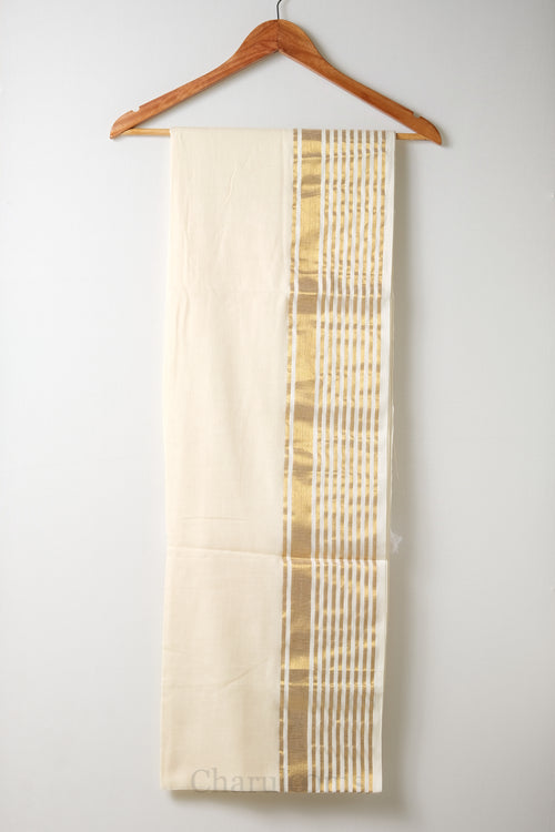 Cream & Golden Border Mal Mal Cotton Saree – 100% Cotton Traditional Wear