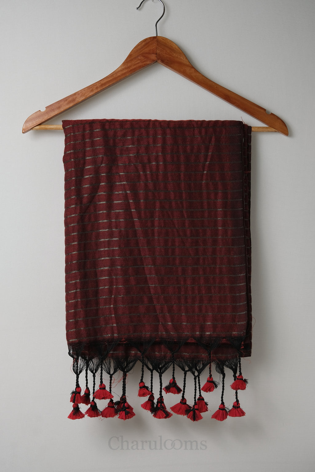 Maroon Striped Mal Mal Cotton Saree – 100% Cotton Elegant Stripes