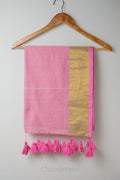 Cream & Pink Mal Mal Cotton Saree – 100% Cotton Elegant Daily Wear