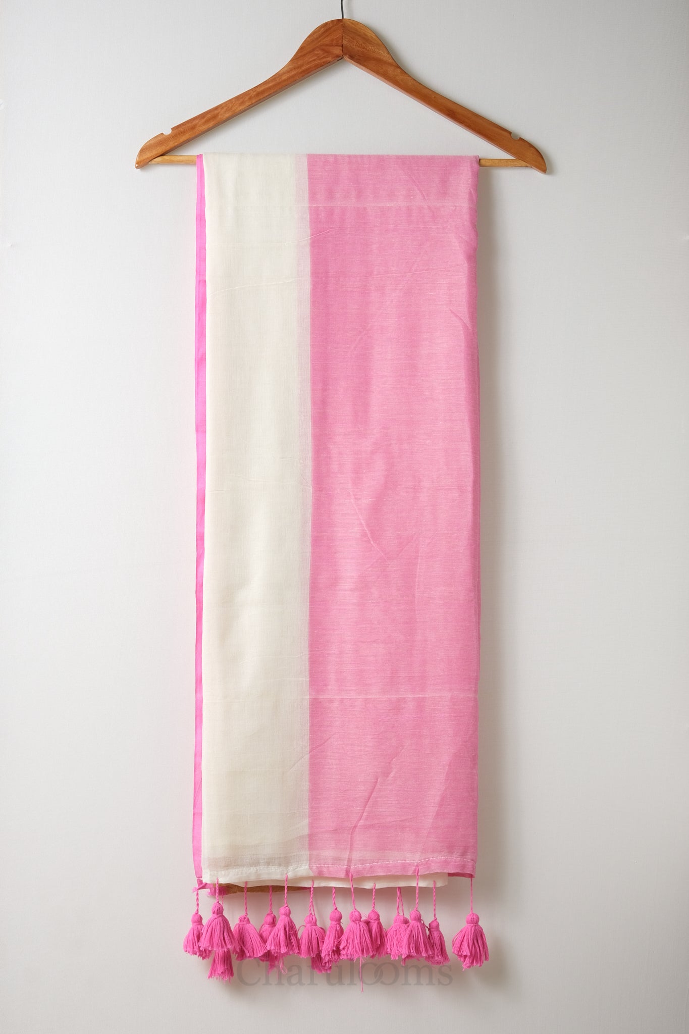 Cream & Pink Mal Mal Cotton Saree – 100% Cotton Elegant Daily Wear