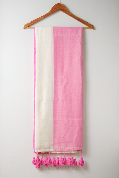 Cream & Pink Mal Mal Cotton Saree – 100% Cotton Elegant Daily Wear