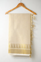 Golden Stripes Temple Border Tissue Set Saree – Premium Kerala Kasavu Blend