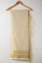 Golden Stripes Temple Border Tissue Set Saree – Premium Kerala Kasavu Blend