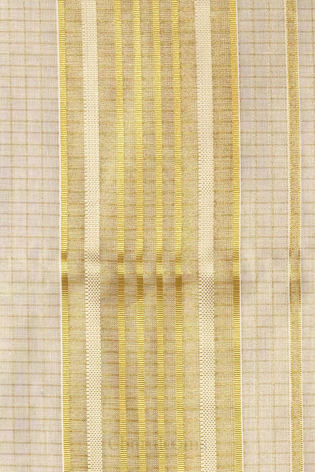 Micro Checks Golden Tissue Set Saree – Premium Kerala Kasavu Blend