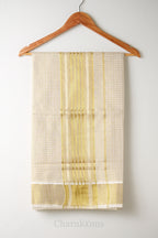 Micro Checks Golden Tissue Set Saree – Premium Kerala Kasavu Blend