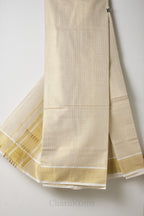 Micro Checks Golden Tissue Set Saree – Premium Kerala Kasavu Blend