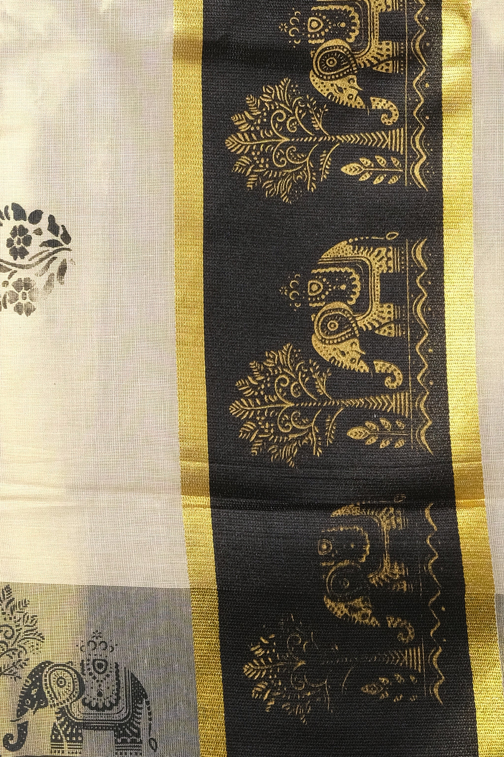 Black & Golden Border Tissue Set Saree – Premium Kerala Kasavu Blend
