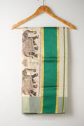 Elephant Print Green & Golden Kasav Tissue Set Saree – Traditional Motif Saree