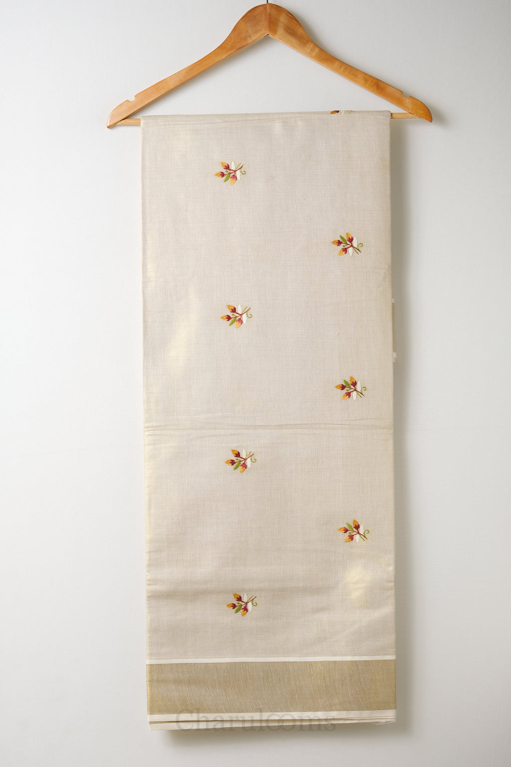 Flower Embroidery Golden Tissue Set Saree – Premium Festive Hand-Embroidered Saree