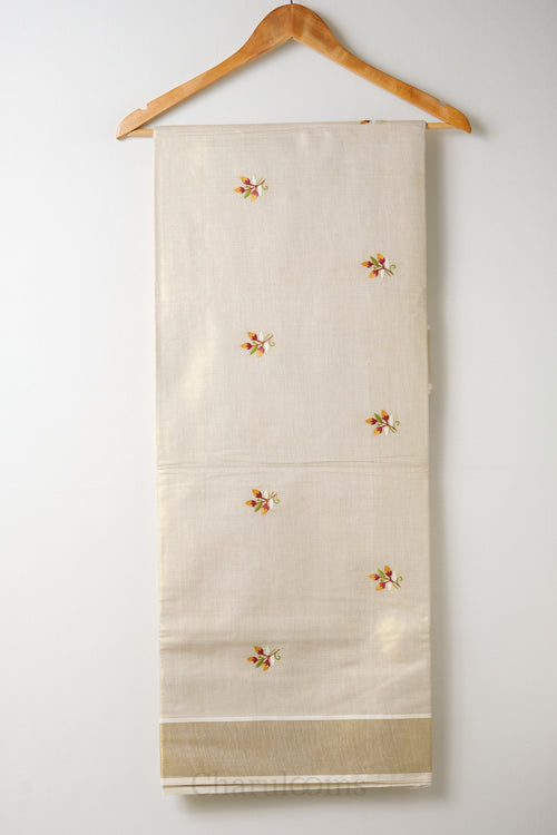 Flower Embroidery Golden Tissue Set Saree – Premium Festive Hand-Embroidered Saree