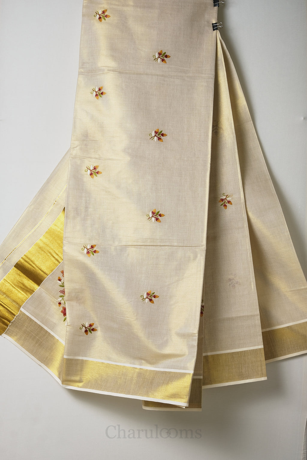 Flower Embroidery Golden Tissue Set Saree – Premium Festive Hand-Embroidered Saree