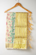 Checks with Lotus Print Tissue Set Saree – Premium Floral Festive Wear