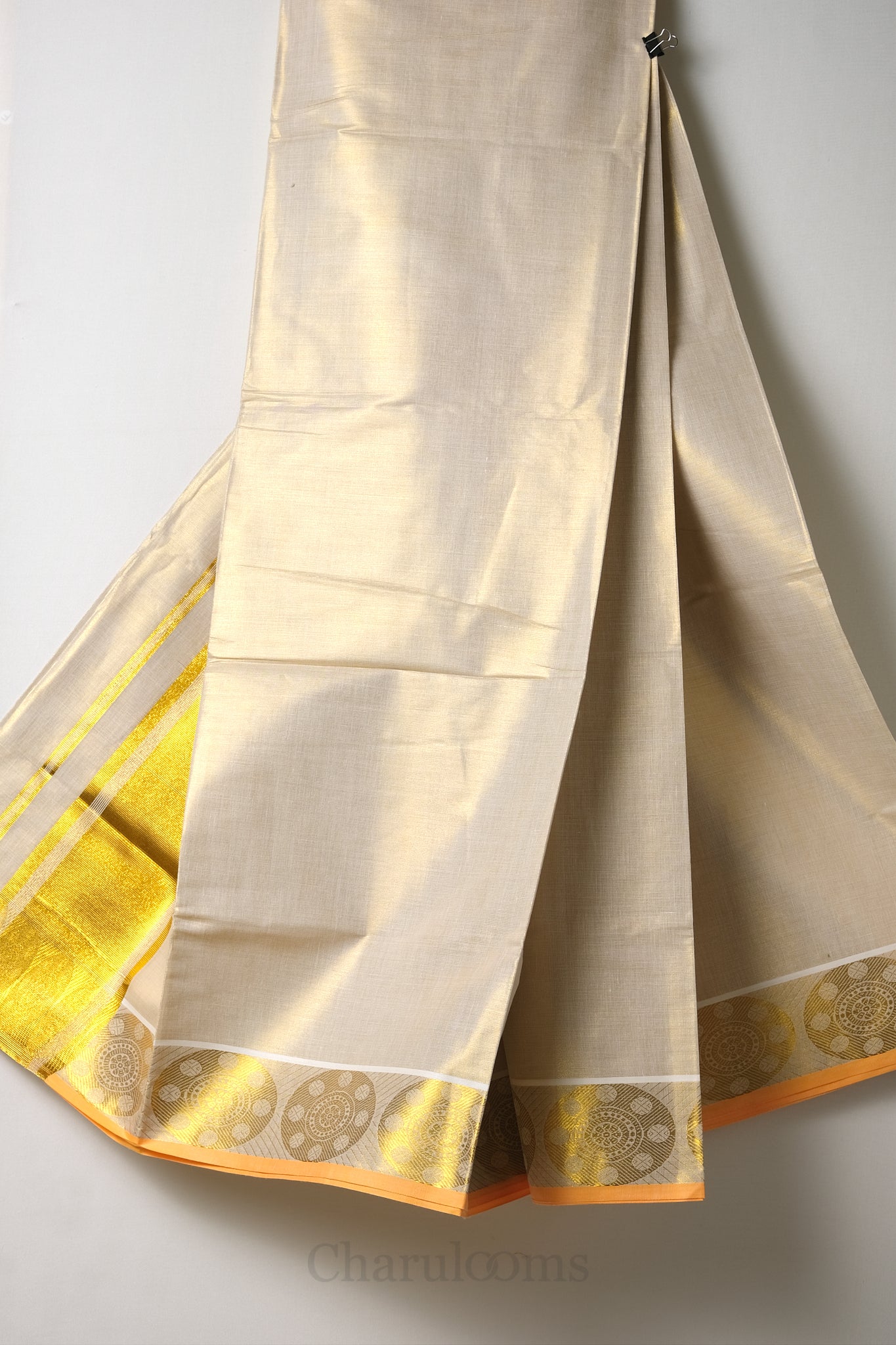 Premium Round Motif Golden Kasav Tissue Set Saree – Royal Heritage Collection