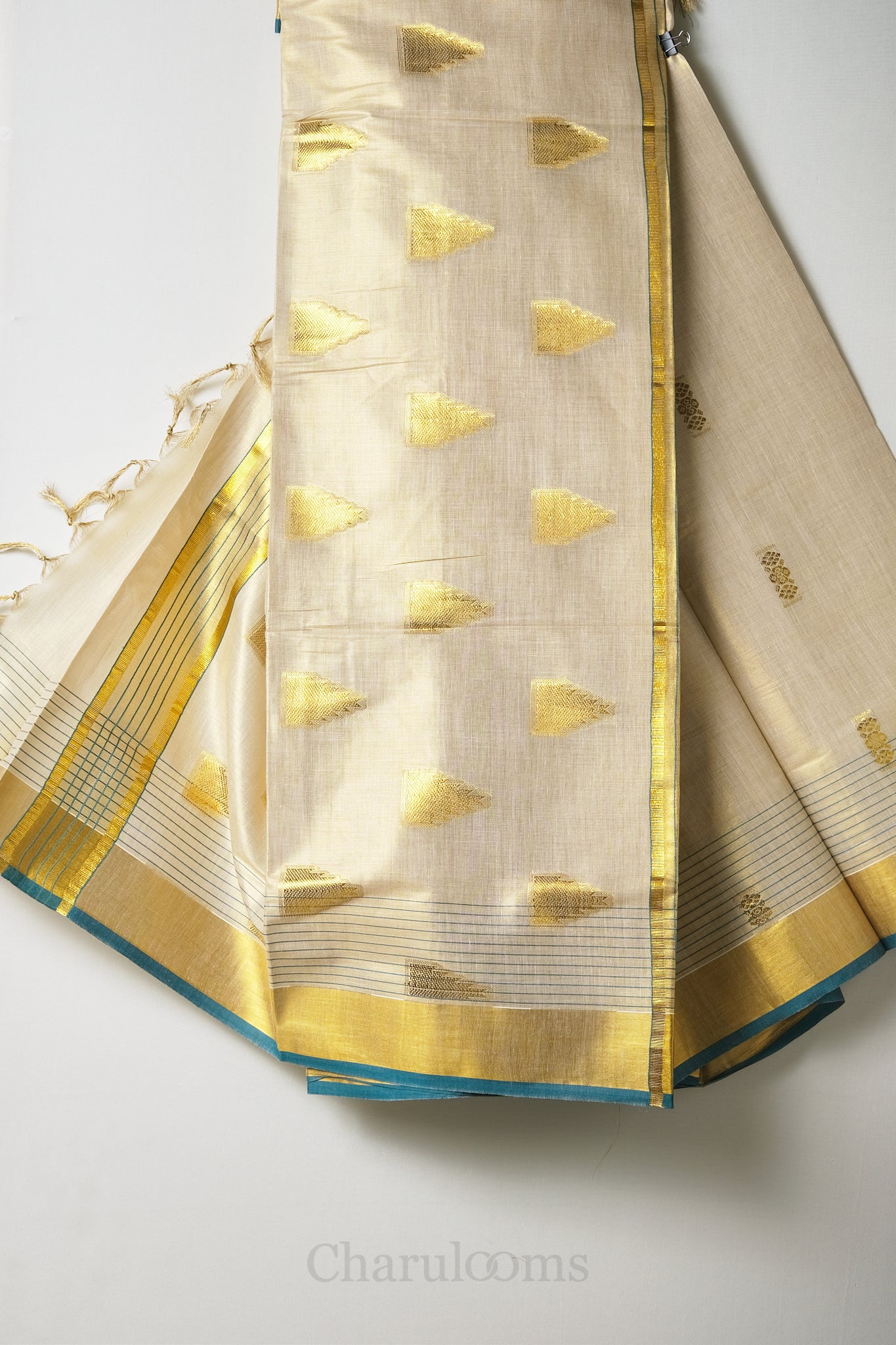 Premium Temple Motif Golden Kasav Tissue Set Saree – Royal Heritage Collection