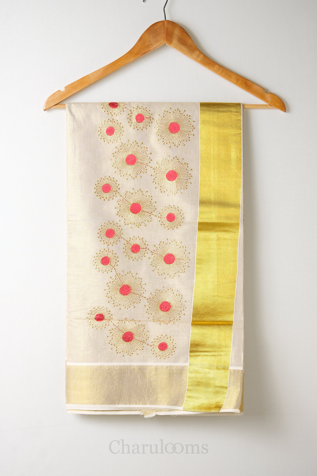 Red & Golden Embroidery Motif Tissue Set Saree – Premium Festive Embroidery