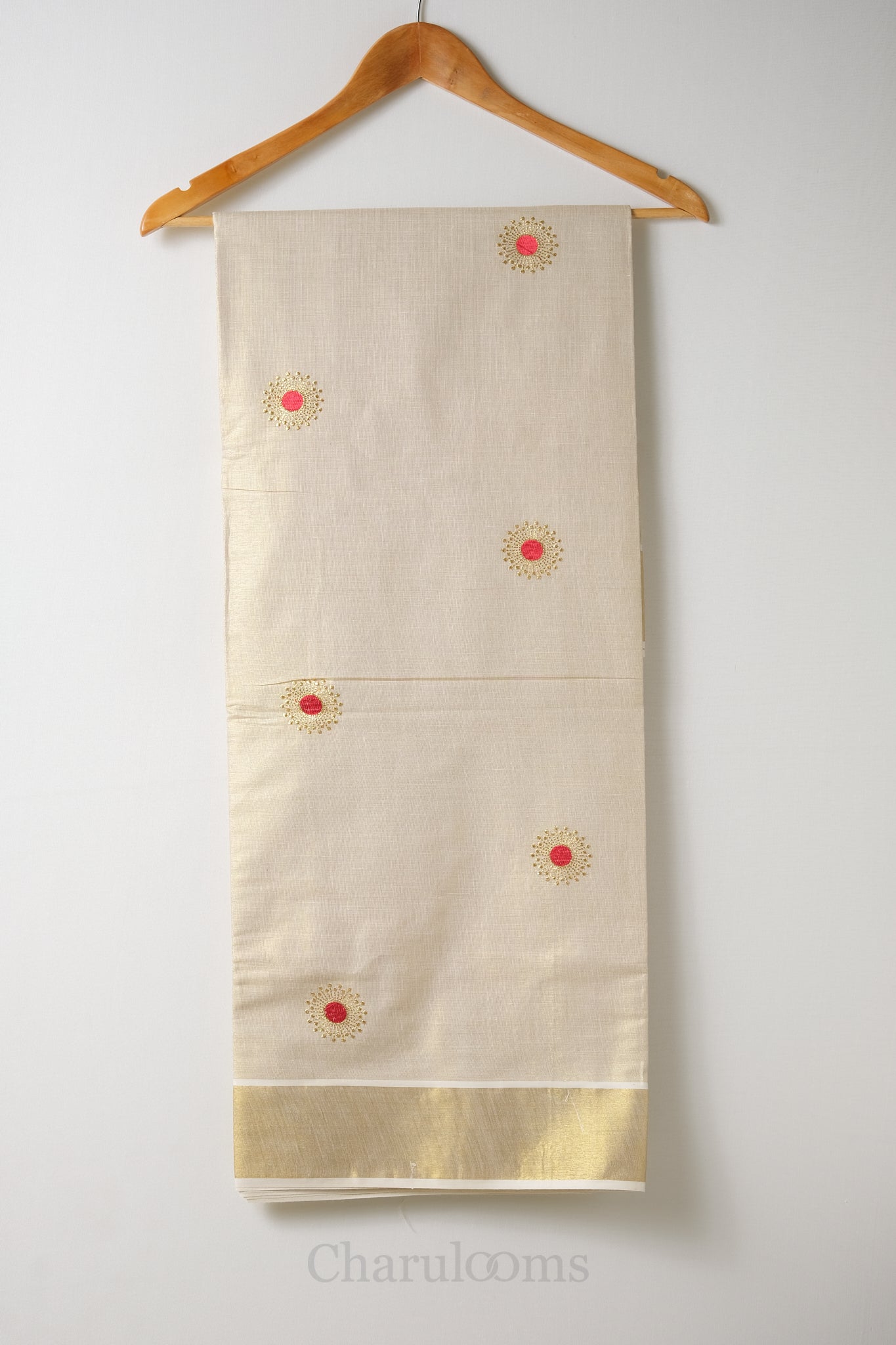 Red & Golden Embroidery Motif Tissue Set Saree – Premium Festive Embroidery