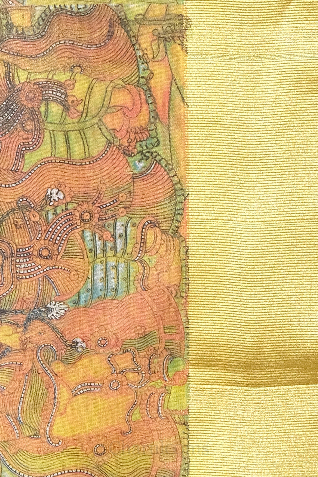 Mural Print Golden Kasav Tissue Set Saree – Traditional Art Heritage Edition