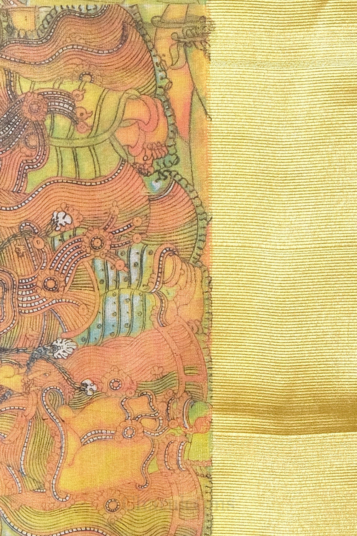 Mural Print Golden Kasav Tissue Set Saree – Traditional Art Heritage Edition