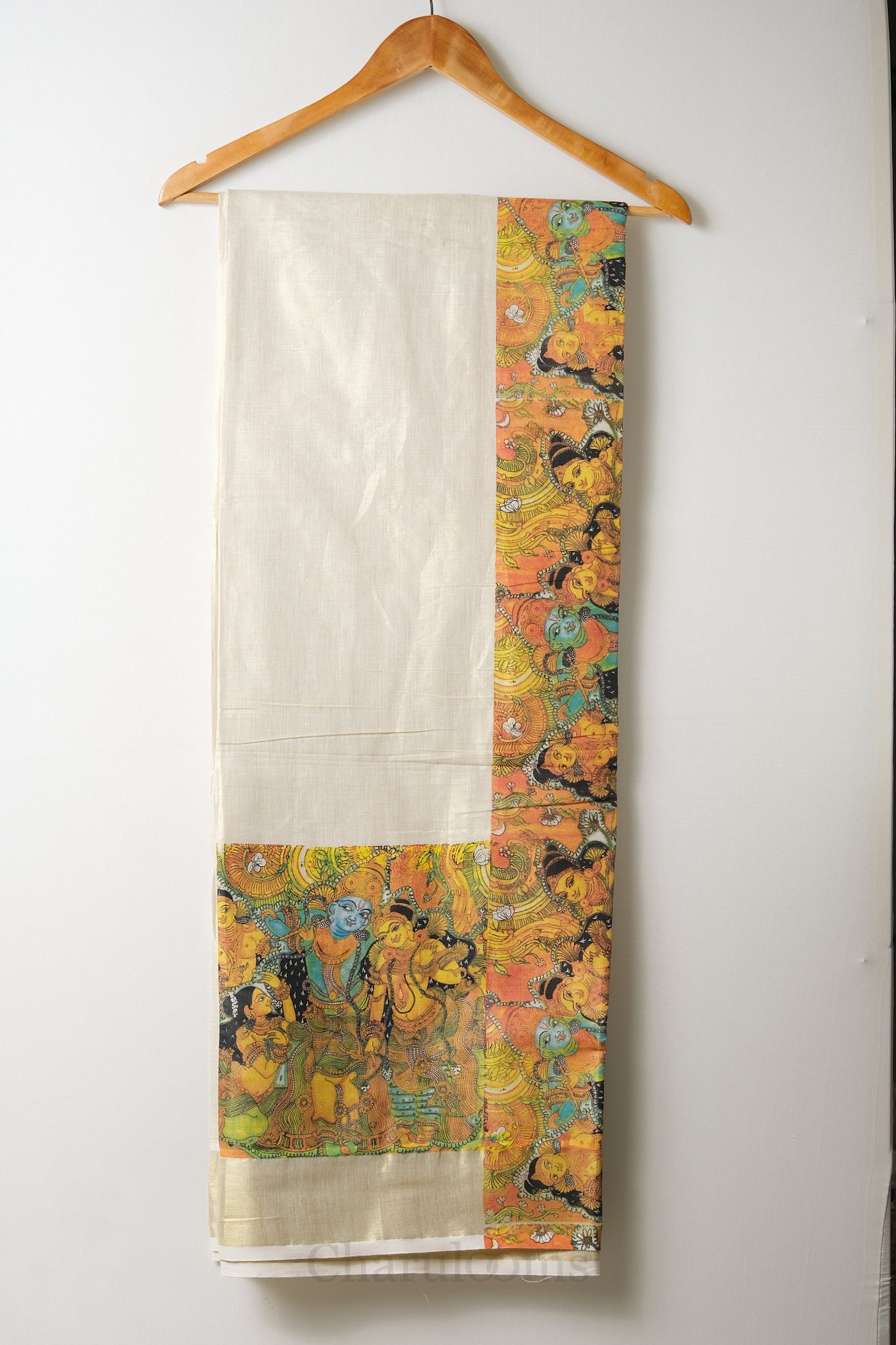 Mural Print Golden Kasav Tissue Set Saree – Traditional Art Heritage Edition