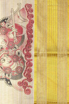 Golden Stripes with Krishna Print Tissue Set Saree – Traditional Mural Print Saree