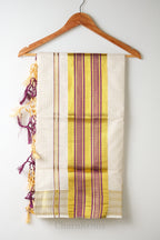 Micro Checks Purple & Gold Cotton Set Saree – Premium Cotton-Blend Dhoti Saree