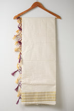 Micro Checks Purple & Gold Cotton Set Saree – Premium Cotton-Blend Dhoti Saree